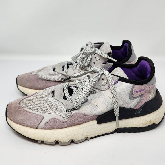 Adidas Nite Jogger Gray Soft Vision Purple Running Shoes Womens 7.5 Sneakers - Picture 4 of 9